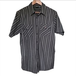 Burnside Ryan Sheckler Button Black White Striped Short Sleeve Skater Shirt Sz L
